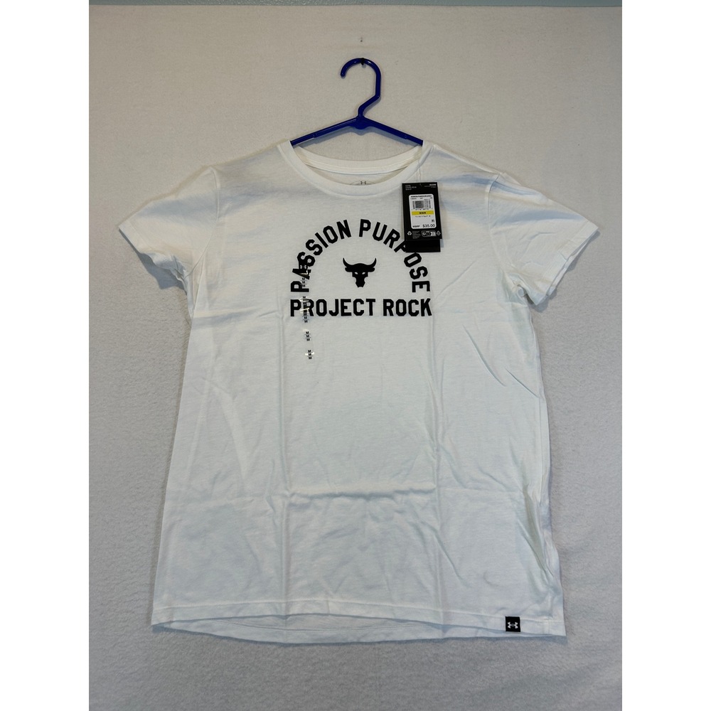 Under Armour Project Rock Passion Purpose White Graphic T-Shirt 1389340 Womens M